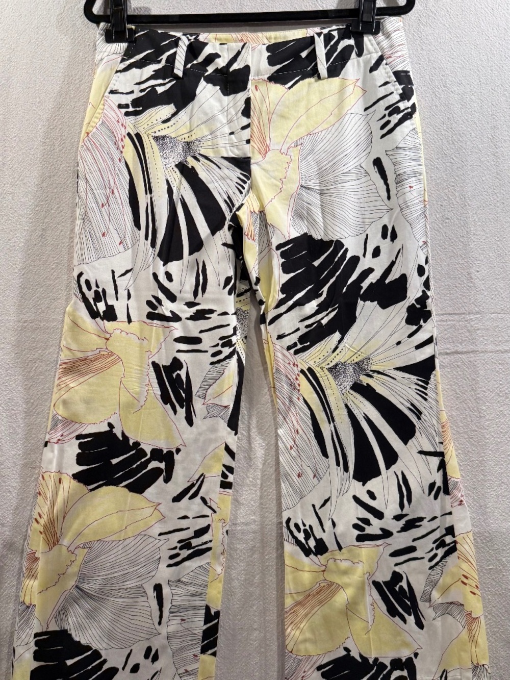 Elie Tahari Wide Leg Trousers Abstract Floral Print White Yellow Black Size 8